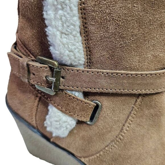 Skechers 48695 Boot Suede Leather Faux Fur Lining Wedge Size 9.5 - Picture 9 of 14